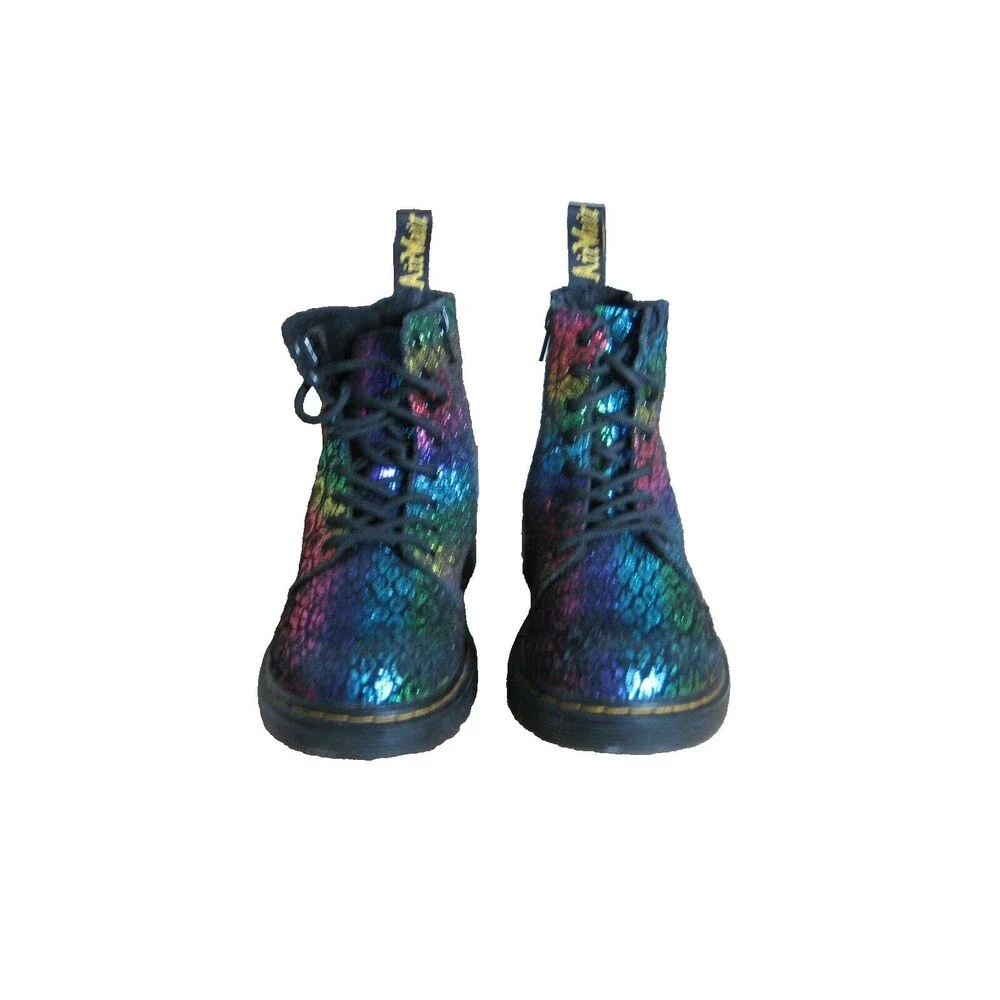 Dr. Martens 1460 Pascal Boots Girls Size 3 Metallic Black Rainbow 26197001